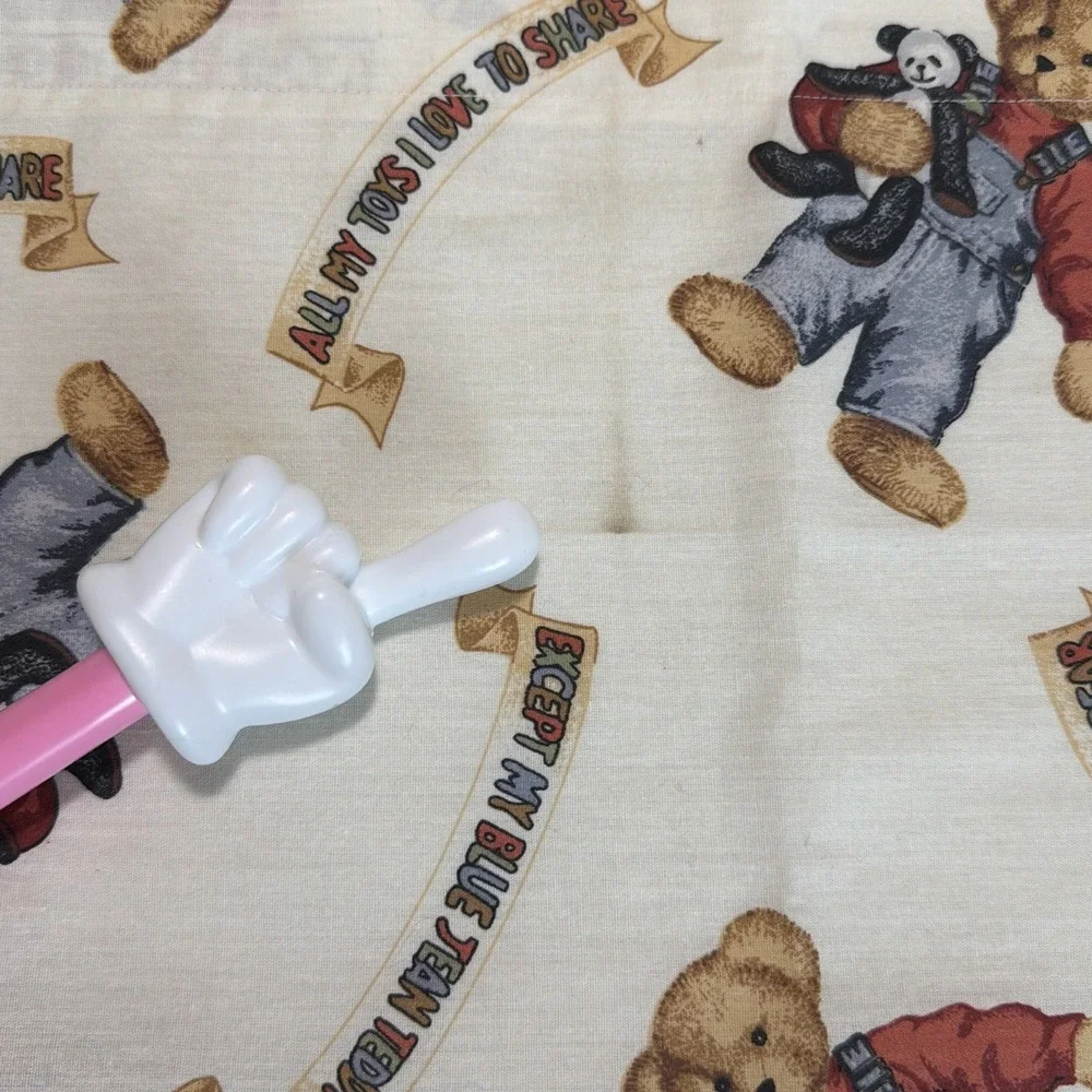 VTG Blue Jean Teddy Bear Valance Curtains set 45